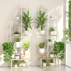 Plant Stand Shelf Rack Indoor with 6 Built in Grow Light, 7 Tiered 65" Tall White Large Lighted Half Moon Curved Plant Stand for Indoor Growing, 2 Pack Arch Sturdy High Herb Flower Shelving