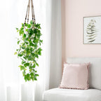Mkono Fake Hanging Plant with Pot, Artificial Plants for Home Spring Decor Indoor Macrame Plant Hanger with Faux Vine Hanging Planter Greenery for Bedroom Bathroom Kitchen Office, Brown (Pothos)
