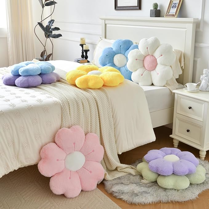 Flower Pillow, Flower Shaped Pillow Decorative Throw Pillows for Bed Couch, Cute Daisy Pillow Dorm Decor Floor Seating Cushion (Light Purple, 15 Inches)