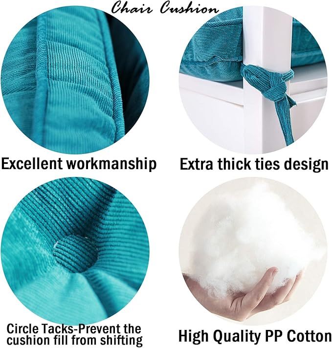 Tiita Indoor/Outdoor Seat Cushions 18x18 Inch, Chair Pads with Ties, Dining Cushions for Kitchen Balcony Set of 2, Blue