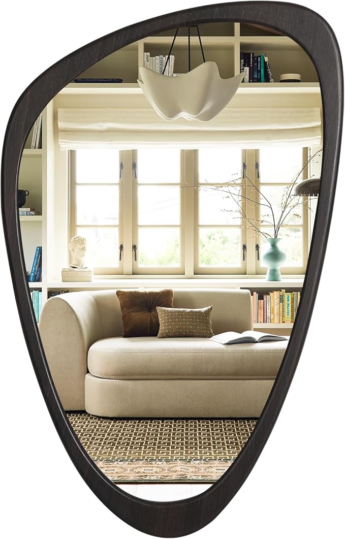 WallBeyond Asymmetrical Mirror, Irregular Wall Mirror, Wall Mirrors Decorative for Bedroom Living Room Entryway Hall, Wood Mirror for mid Century Modern Decor 30" H x 19" W, Black