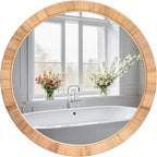 FUIN 25" Boho Chic Round Rattan Mirror - Handmade Wicker Frame - Perfect for Rustic Farmhouse Décor