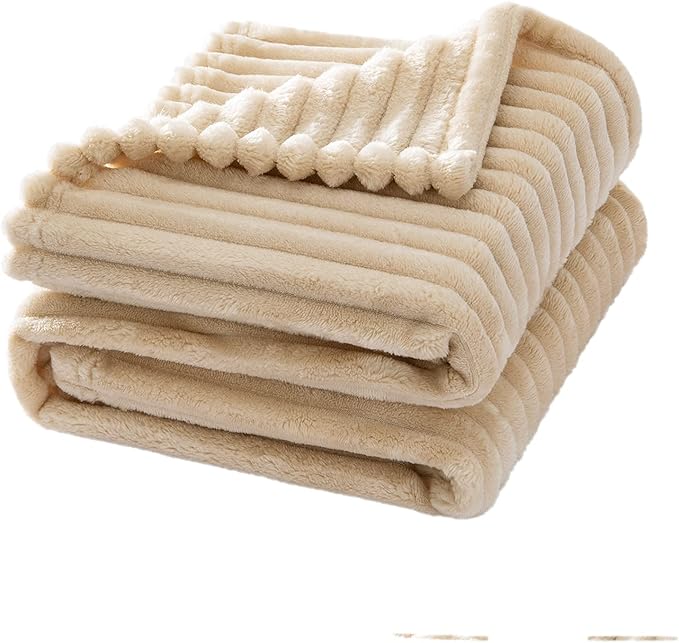 MIULEE Fleece Blanket with Stripe Pattern Fuzzy Flannel Throw Blanket Plush Warm Cozy Boho Decor 30"x40" Beige