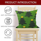 Green Christmas Tree Embroidery Decorative Throw Pillow Covers 18 x 18 Set of 2, Xmas Pine Trees Tufted Porch Outdoor Home Decor, Winter Holiday Plush Faux Fur Jacquard Sofa Couch Cushion Case