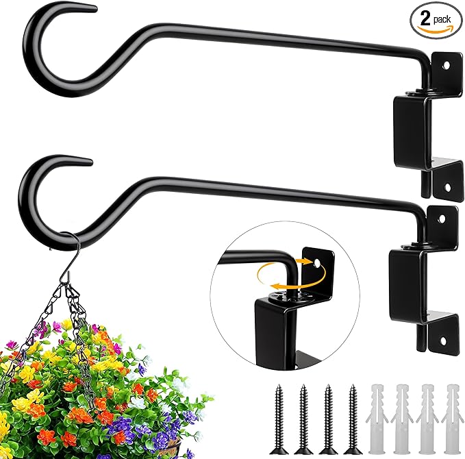 2PCS Wall Mounted Plant Hanger, Indoor/Outdoor Decorative Hook for Hanging Plants, Windchime, Baskets – Rustic Iron Plant Holder, Ideal Wall Décor, Ceiling Hooks for Indoor Garden- (12in)