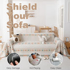 VClife Boho Couch Cover White Geometric Jacquard Sofa Cover 1 Piece Large Couch Covers for 2 Cushion Couch Sofa Washable Plush Chenille Sofa Protector for Living Room Bedroom 71x118 Inch