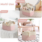 danpinera Woven Rectangle Storage Basket, Large Blanket Basket for Living Room,Kids Room, Storage Bin Box with Handle for Pillows, 22’’*17’’*11.8’’, 72L, White/Pink