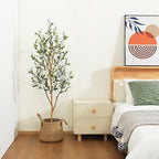 Kazeila Artificial Olive Tree 5FT Tall Faux Silk Plant for Home Office Decor Indoor Fake Potted Tree with Wood Branches and Fruits, 2 Pack