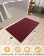 AMOAMI Upgraded Waffle Bath Mat, Super Absorbent Non Slip Bath Mats for Bathroom Floor, Washable Bathroom Rugs with Tassels, Rubber Backed Bathroom Mats, Ultra Soft, 24" x 36", Burgundy