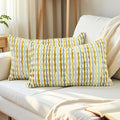 Boho Chenille Striped Pillow Cover 12x20 Inch, Decorative Lumbar Pillow Cover for Couch Bed Sofa Living Room Bedroom Farmhouse Modern Home Decor Accent Pillowcases Set of 2, Yellow White