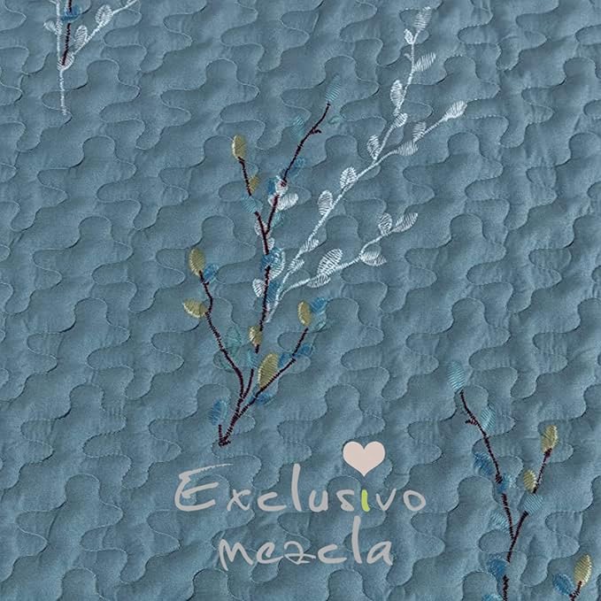 Exclusivo Mezcla 50"x 60" Quilted Throw Blanket- Microfiber Quilt Throw with Floral Pattern, Reversible Stone Blue Versatile Lap Quilt for All Seasons, Lightweight Throws for Bed/Couch/Sofa