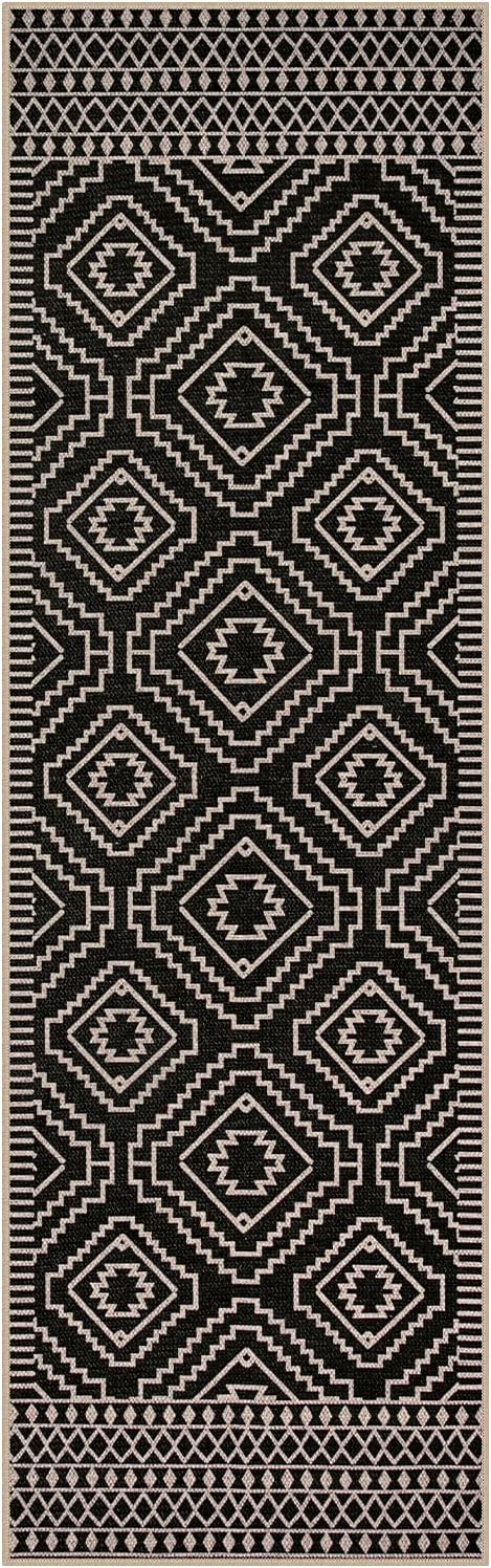 Lahome Bijou Moroccan Easy Jute Runner Rug, 2x8 Washable Hallway Kitchen Runner Black Outdoor Rug with Rubber Backing, Farmhouse Indoor Outdoor Carpet for Hallway 8ft Entryway Porch