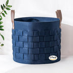 BOLDMONKEY Blankets Basket 15" x15 " x13 " 2 Pack, Felt Storage Baskets for Organizing Round, Living Room Dog Toy Bin for Dirty Clothes, Pillows, Towel-Navy Blue