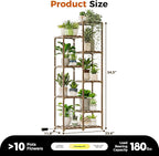 Bamworld Plant Stand with Grow Light Tall Plant Shelf for Mutiple Pots Large Wood Plant Holder Rack for Patio Living Room Balcony Warm Light