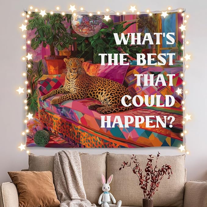 Vintage Wall Tapestry-What’s the Best That Could HappenPreppy Leopard Tapestry, Soft Flannel Wall Hanging Decor for Teen Girls Room,Inspirational Banner for Bedroom Dorm Decoration 59x51Inch(Colorful-Leopard)