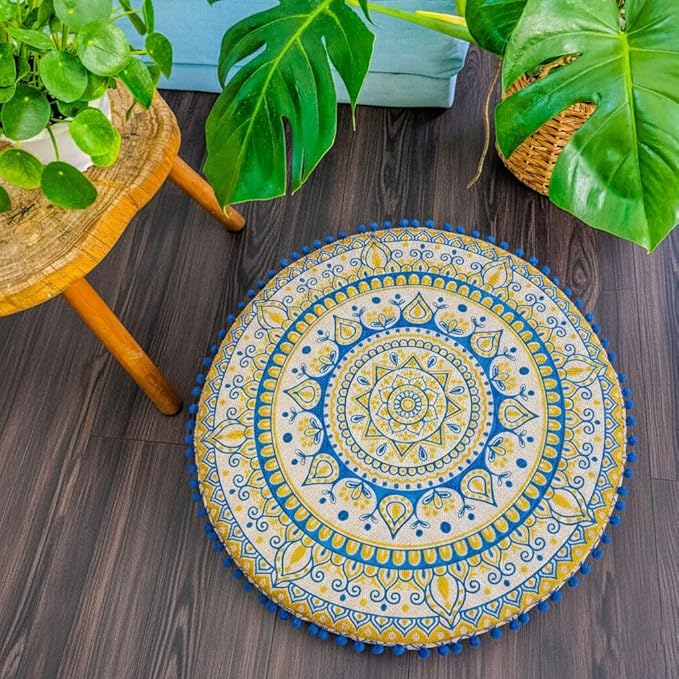 Boho Floor Pillow Cover Round Moroccan Large Pouf Ottoman Room Décor Cushion for Meditation Yoga and Boho Chic Bohemian Furniture Perfect for Living Room, Bedroom, Nursary or Children Room Unstuffed
