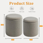 Round Ottoman with Storage Set of 2 - Upholstered Sherpa Vanity Stool for Makeup Multifunctional Ottomans Coffee Table Padded Seat Foot Rest for Living Room & Bedroom (Sherpa Gray)