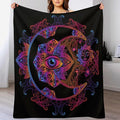 Boho Chic Throw Blanket Crescent Moon and Sun with Elements of The Mandala Pattern Blanket for Sofa Bed Couch Chair Or Dorm 50"x60"