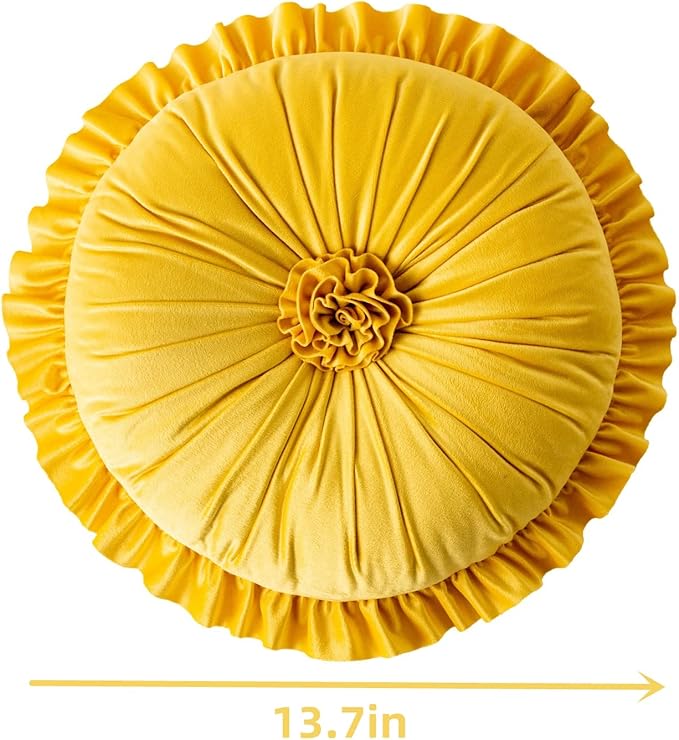 S SSOY Velvet Round Pillow - Ruffle Home Decoration, 13.7in