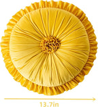 S SSOY Velvet Round Pillow - Ruffle Home Decoration, 13.7in