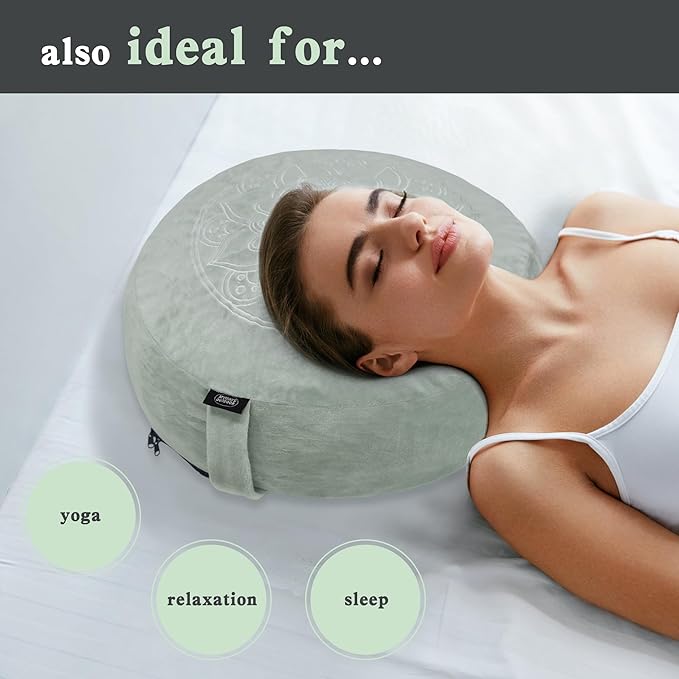 Meditation Cushion,Comfortable Floor Pillow, Memory Foam Fill in Meditation Pillow with Velvet Cover,Floor Cushion Seating for Adults,Premium Yoga Bolster (Grey)