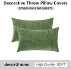 decorUhome Chenille Olive Green Spring Throw Pillow Covers 12x20 Inch Set of 2, Decorative Soft Couch Pillow Covers Solid Dyed Accent Farmhouse Neutral Rectangle Pillow Cases for Sofa