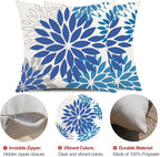 DFXSZ Blue Flower Pillow Covers 16x16 Inch Set of 2 Dark and Light Blue Colored Pillow Farmhouse Outdoor Waterproof Decor for Patio Funiture Garden Summer Floral Square Polyester Pillow Covers 002E16
