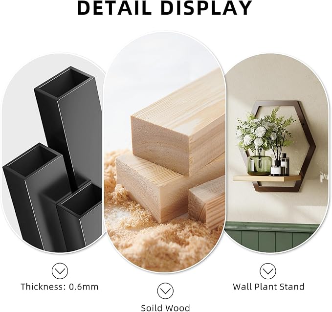 3 Pack Solid Wood & Heavy Duty Metal Wall Plant Stands,9 inch Natural Wood Shelf, Boho Arch Hanging Planter for Indoor 25 LB Load for Plants, Flowers, Herbs Coffee