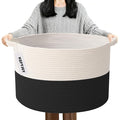 90L Large Blanket Basket,21.7"L x 21.7"W x 13.8"H Rope Woven Baskets with Handles, Toys Storage Bins,Laundry Basket Perfect for Living Room, Nursery,Bedroom,Home Organization,White&Black