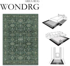 8x10 Washable Area Rug for Living Room Bedroom Vintage Green Non Slip Carpet Traditional Retro Soft Low Pile Large Throw Rug for Dining Room Kitchen Office Indoor