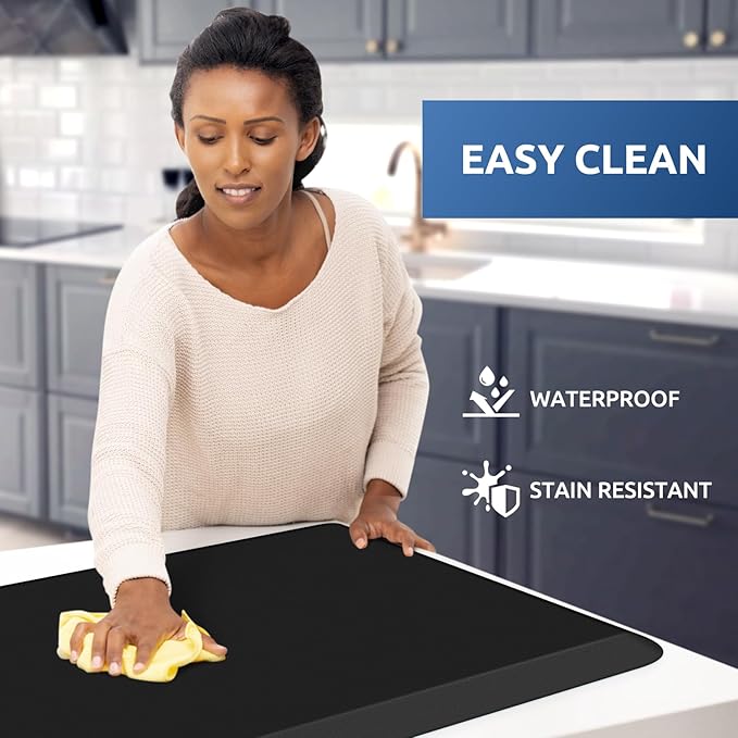 KitchenClouds Kitchen Mat Cushioned Anti Fatigue Rug 20"x39" Water Resistant, Non Slip, Standing and Comfort Desk/Floor Mats for House Sink Office (Black,0.8inch)