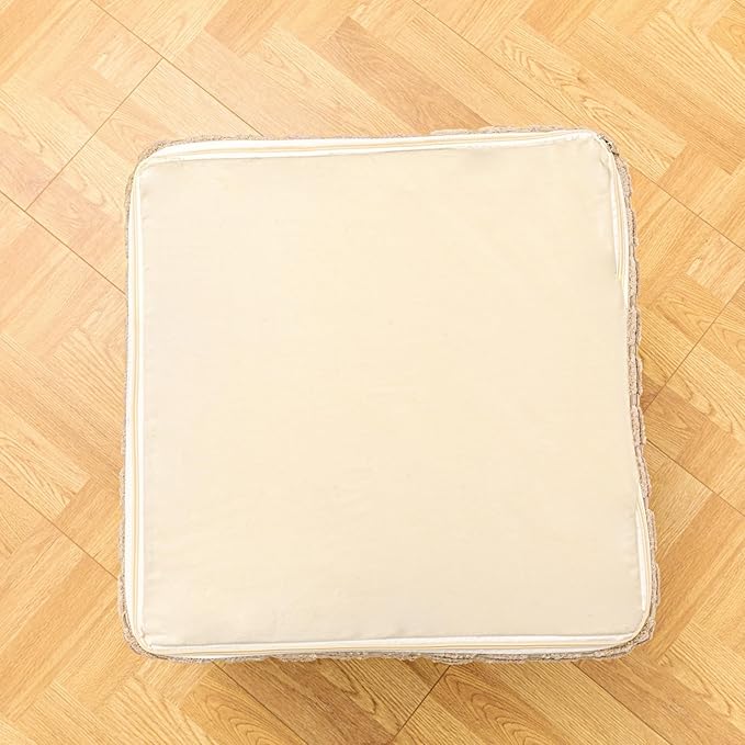Asuprui Round Square Pouf Ottoman Foot Rest – Lightweight Modern Footstool with Plush Foam Filling, Perfect for Living Room Decor & Cozy Comfort – 20x20x14 Inch Chic Accent Piece (Light Coffee)