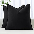MIULEE Decorative Linen Euro Sham Pillow Covers 28x28 Inch Black Boho Farmhouse Neutral Couch Throw Pillows for Halloween Bed Pack of 2 Accent Modern Pillowcase Sofa Livingroom Home Decor