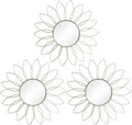 3 Pack Metal Mirrors for Wall Sunburst Wall Mirrors Home Décor Decorative Hanging Wall Art for Living Room Bedroom Entryway (Silver2, Flowers)