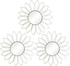 3 Pack Metal Mirrors for Wall Sunburst Wall Mirrors Home Décor Decorative Hanging Wall Art for Living Room Bedroom Entryway (Silver2, Flowers)