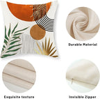 Boho Pillow Covers 16x16 Set of 2 Green Gold Orange Throw Pillows Tropical Leaves Sunset Modern Mid Century Decorative Pillowcase Outdoor Bohemian Linen Cushion Case for Couch Sofa Bed Decor