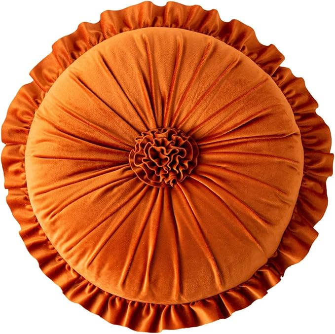 S SSOY Velvet Round Pillow - Ruffle Home Decoration Cushion for Sofa, Chair, Bed, Window, Floor - 13.7in