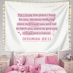 LIANGW Cute Pink Christian Tapestry Aesthetic for Bedroom, Coquette Preppy Room Decor for Women, Dorm Decor for College Girls, Bible Verses Tapestries Wall Hanging 50x60 inche