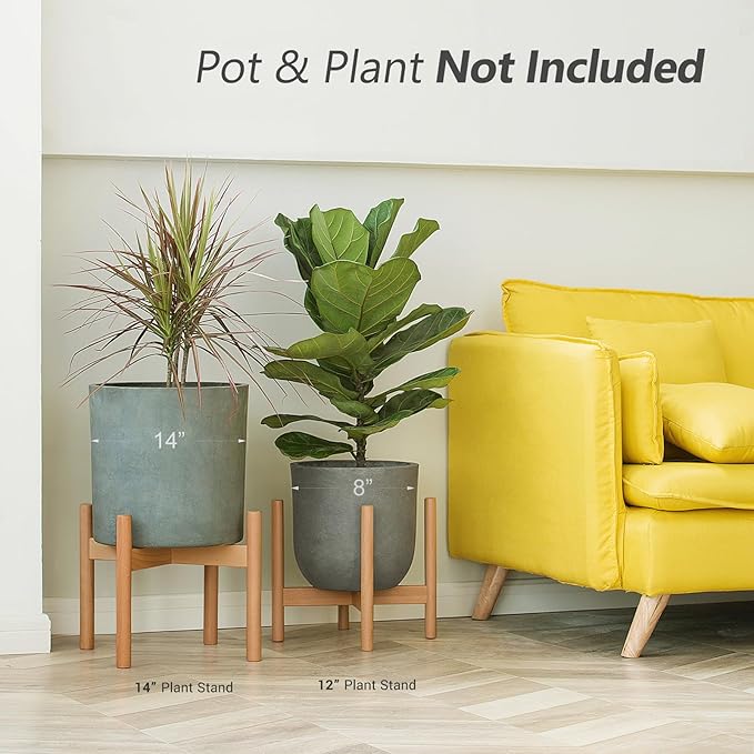 Mkono Plant Stand Mid Century Wood Flower Pot Holder (Plant Pot NOT Included) Modern Potted Stand Indoor Display Rack Rustic Decor, Up to 12 Inch Planter, Natural