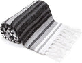 Americanflat 50x70 Authentic Mexican Throw Blanket - Falsa Blanket - Soft Cotton Throw Blankets for Indoor or Outdoor - Use for Yoga, Meditation, or Beach - Grey Stripes