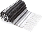 Americanflat 50x70 Authentic Mexican Throw Blanket - Falsa Blanket - Soft Cotton Throw Blankets for Indoor or Outdoor - Use for Yoga, Meditation, or Beach - Grey Stripes