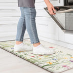 KIMODE Anti Fatigue Kitchen Mat 17.3"x29", Boho Floral Kitchen Floor Mats Non Slip, Waterproof Kitchen Mat for Floor, Padded Comfort Standing Mat for Laundry, Office, Sink, Desk White