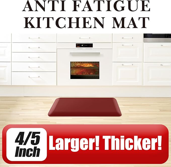4/5 Inch Thick Kitchen Mat - Cushioned Anti Fatigue Mats for Kitchen Floor - Easy to Clean, Waterproof, Non-Slip Kitchen Rug for Sink, Office, Kitchen (20''x39'' Red)