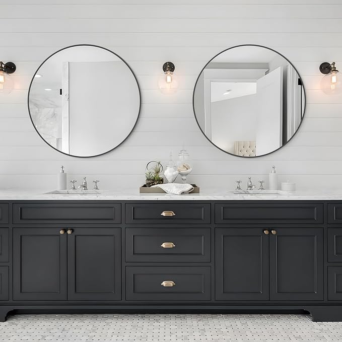 WallBeyond Round Wall Mirror 28 inch Black Large Circle Mirror for Bathroom with Metal Framed, Round Black Mirror for Wall Decor, Vanity, Entryway Living Room