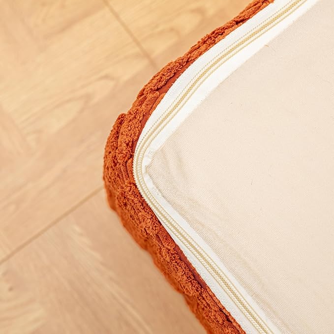 Asuprui Round Square Pouf Ottoman Foot Rest – Lightweight Modern Footstool with Plush Foam Filling, Perfect for Living Room Decor & Cozy Comfort – 20x20x14 Inch Chic Accent Piece (Burnt Orange)