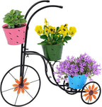 BAYN Bicycle Planter Stand, Metal Flower Pot Cart Holder with 3 Plant Bucket Outdoor Decorative for Patio, Deck, Garden or Lawn