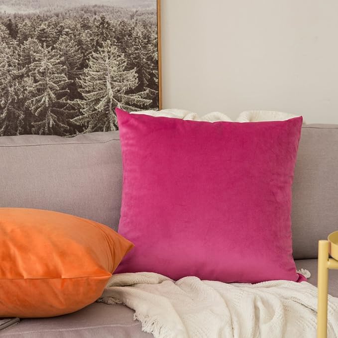MIULEE Velvet Throw Pillow Covers 18x18 Inch, Pack of 2 - Hot Pink, Soft Solid Decorative Pillow Covers Cushion Cases Modern Luxury Home Decor for Couch Sofa Bedroom Livingroom