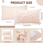 Mixweer 2 Pcs 20" x 30'' Thin Pink Coquette Bow Tufted Throw Pillow Cover 100% Cotton Bow Cushion Cases with Envelope Closure, Queen Size Pillowcase for Bed, Outdoor Couch Bedroom Car