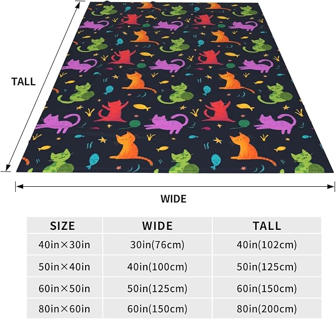 Colorful Cat Throw Blanket Soft Flannel Blanket 60"x50" in Bed Blanket Home Decor for Room Sofa Couch All Season