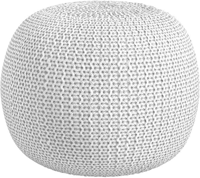 Urban Lifestyle Round Knit Pouf - Hand Woven Cotton, Ivory